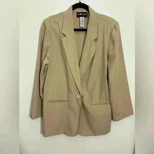 Vintage Sag Harbor Linen Blend Beige 1 Button Shawl Collar Blazer Office Formal